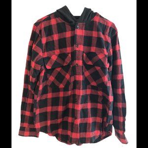 NWOT Original Use Men's Plaid Long Sleeve Hooded Flannel Button-Down Shirt Med